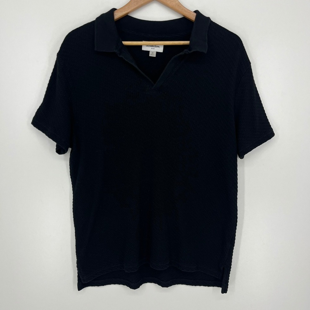 Goodfellow & Co Mens Black Textured Short Sleeve V-Neck Polo Shirt Size M